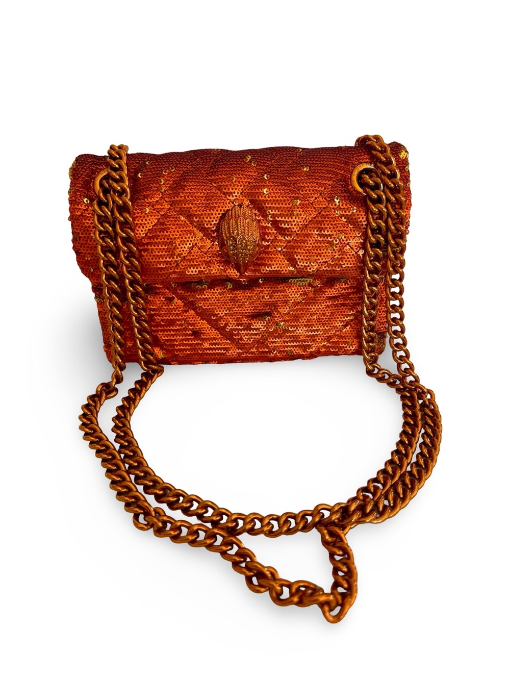 Kurt Geiger Drench Sequin Mini Kensington Orange Bag NWOTConvertible Chain Strap